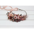 Beige, Mocha & Burgundy Flower Crown – Rustic Faux Floral Wreath for Flower Girl or Bride