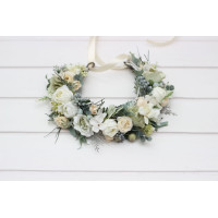 Flower crown in sage green ivory colors. Hair wreath for flower girl. Wedding flowers. Romantic floral crown. 5075