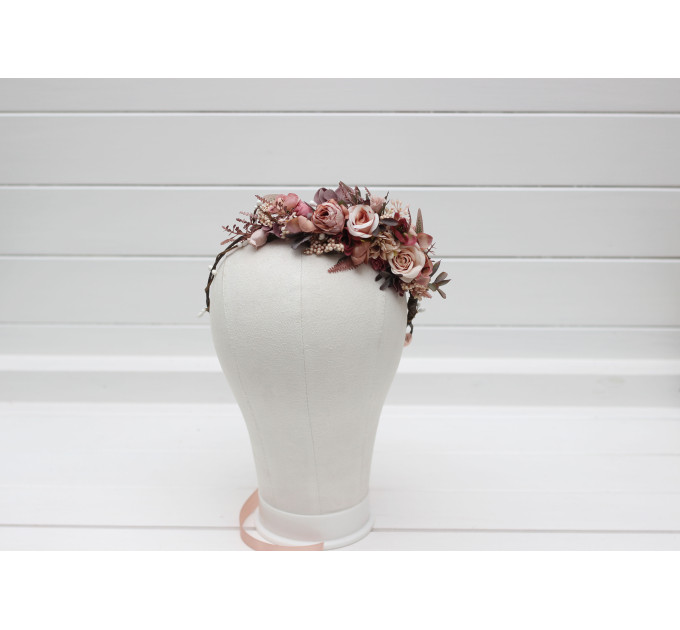 Beige, Mocha & Burgundy Flower Crown – Rustic Faux Floral Wreath for Flower Girl or Bride