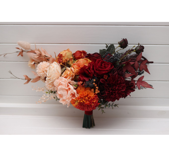 Ombre Wedding Bouquets in Burgundy, Red, Peach & Orange | Faux Bridal & Bridesmaid Bouquets