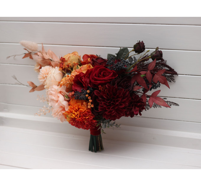 Ombre Wedding Bouquets in Burgundy, Red, Peach & Orange | Faux Bridal & Bridesmaid Bouquets