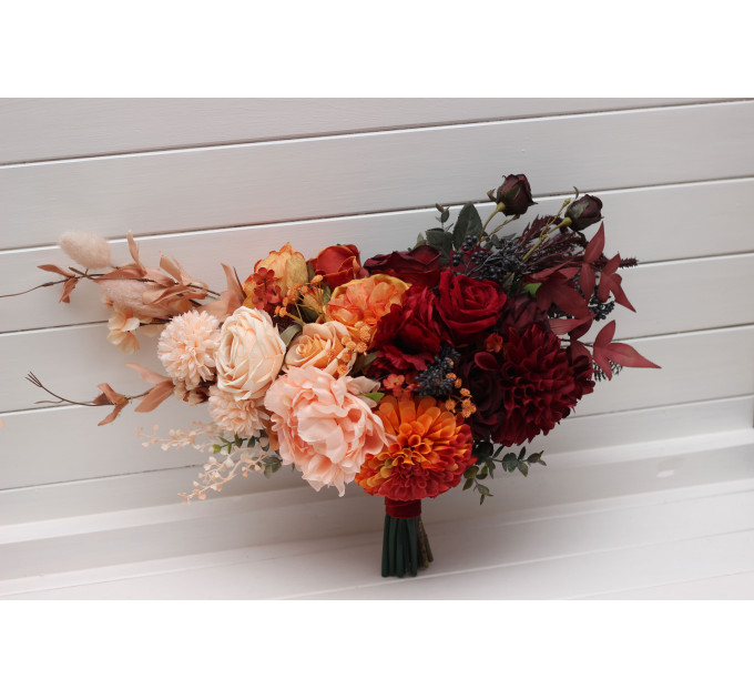 Ombre Wedding Bouquets in Burgundy, Red, Peach & Orange | Faux Bridal & Bridesmaid Bouquets