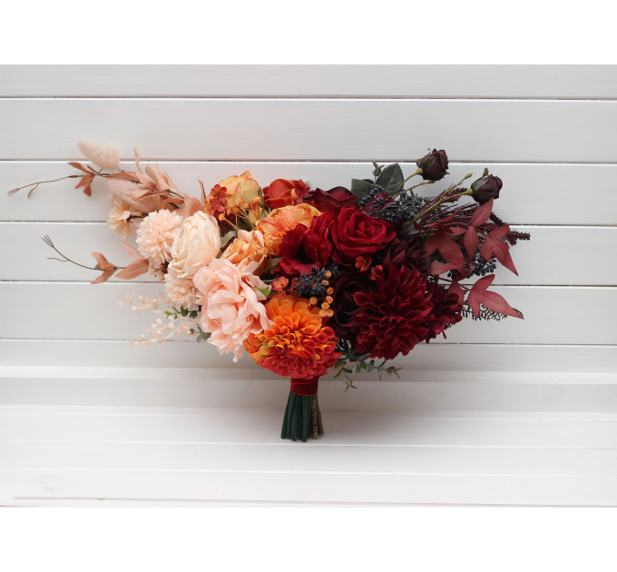 Ombre Wedding Bouquets in Burgundy, Red, Peach & Orange | Faux Bridal & Bridesmaid Bouquets