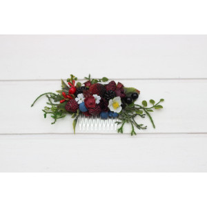 Flower comb with berries. Wedding accessories for hair. Bridal flower comb. Bridesmaid floral comb. 5050