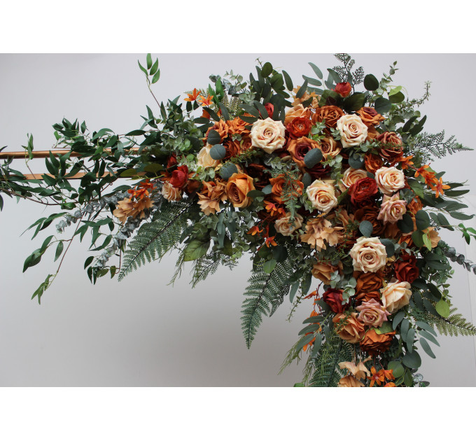 Flower Arch Arrangement in Rust, Orange & Gold | Faux Floral Archway for Wedding