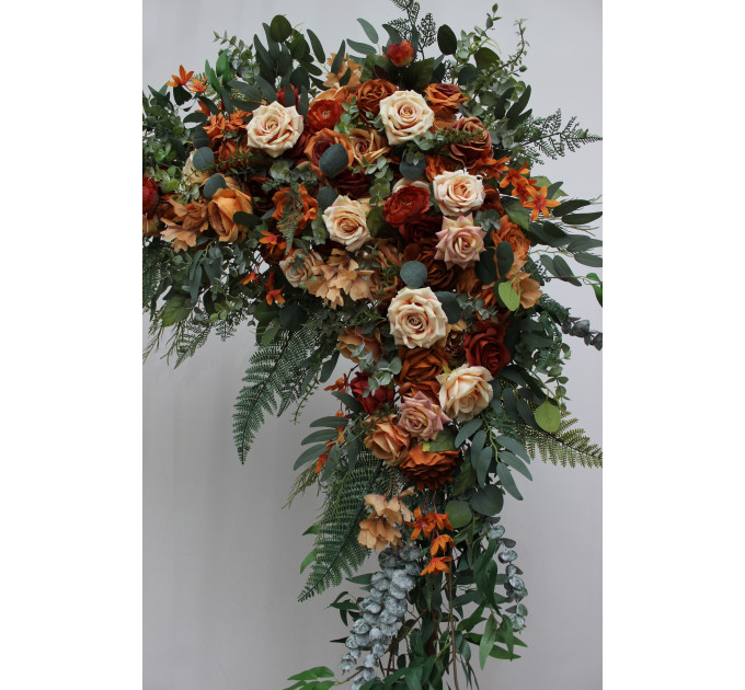 Flower Arch Arrangement in Rust, Orange & Gold | Faux Floral Archway for Wedding