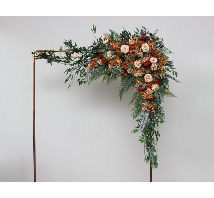 Flower Arch Arrangement in Rust, Orange & Gold | Faux Floral Archway for Wedding