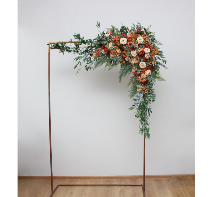 Flower Arch Arrangement in Rust, Orange & Gold | Faux Floral Archway for Wedding