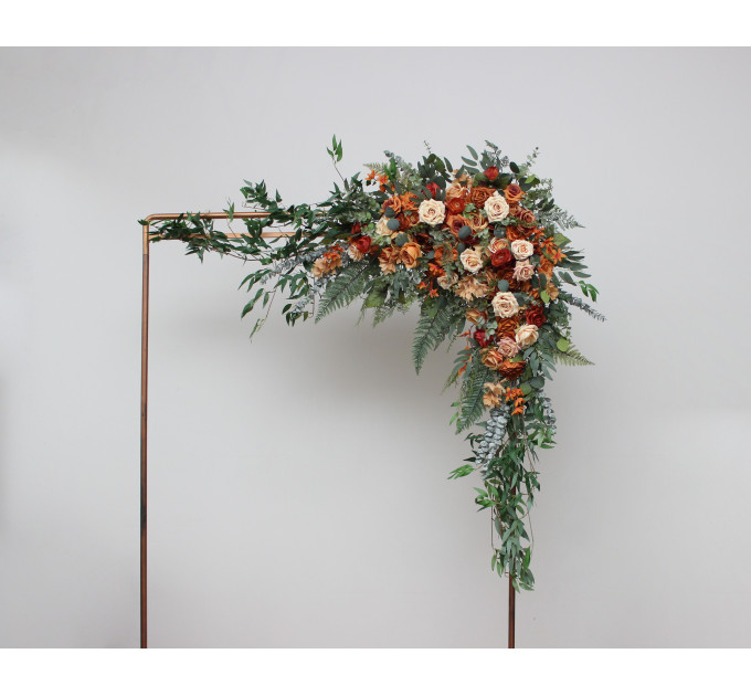 Flower Arch Arrangement in Rust, Orange & Gold | Faux Floral Archway for Wedding