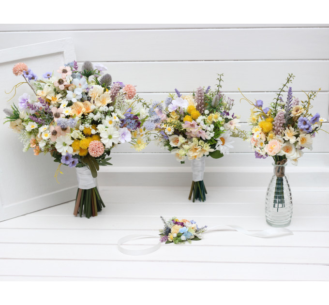 Colorful Wildflower Bridal Bouquet – Faux Daisy Posy in Spring & Summer Tones