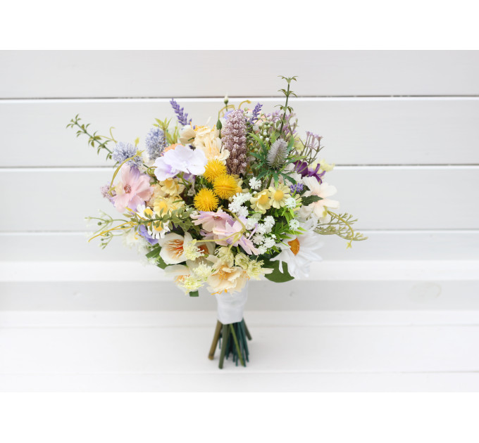 Colorful Wildflower Bridal Bouquet – Faux Daisy Posy in Spring & Summer Tones