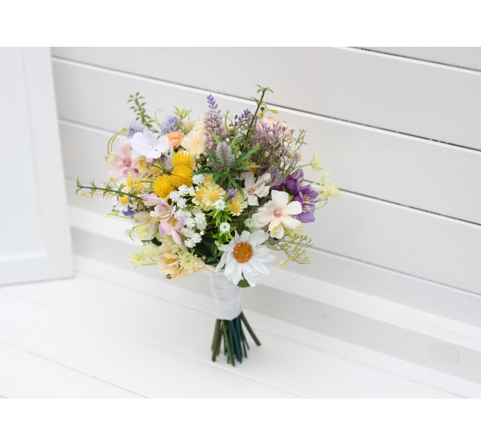 Colorful Wildflower Bridal Bouquet – Faux Daisy Posy in Spring & Summer Tones