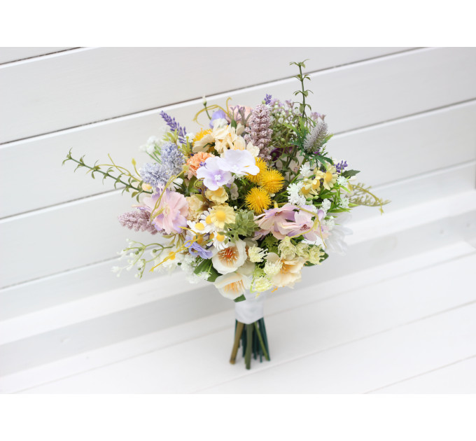 Colorful Wildflower Bridal Bouquet – Faux Daisy Posy in Spring & Summer Tones