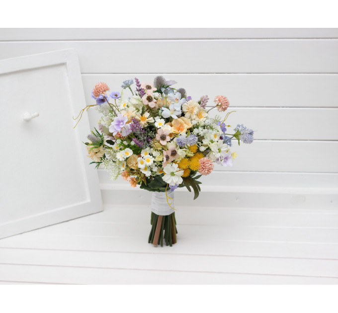 Colorful Wildflower Bridal Bouquet – Faux Daisy Posy in Spring & Summer Tones