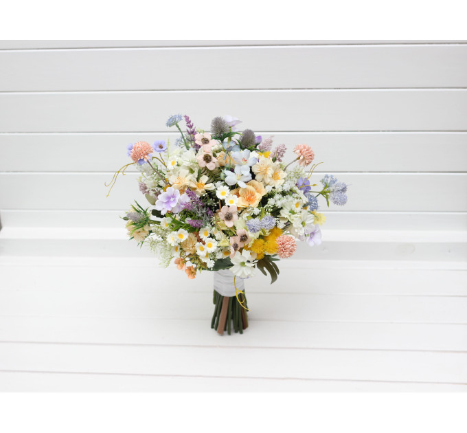 Colorful Wildflower Bridal Bouquet – Faux Daisy Posy in Spring & Summer Tones
