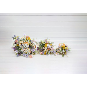 Colorful wildflower wedding bouquet. Spring summer faux bridal flowers in blue, peach, lilac, yellow, pink. Daisy posy bouquet. 5420