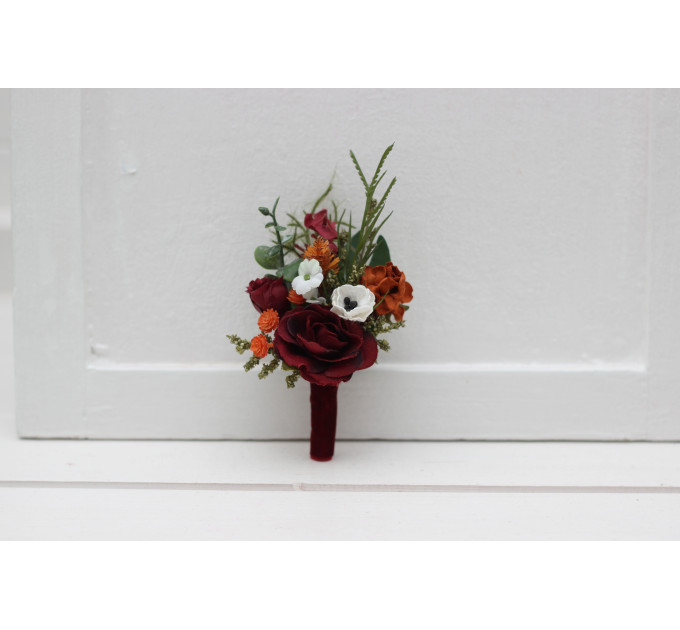 Burnt Orange, Burgundy & Cream Pocket Flowers and Boutonnieres | Elegant Flower Accessories for Weddings