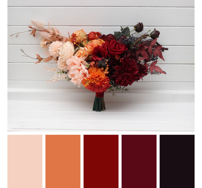 Ombre Wedding Bouquets in Burgundy, Red, Peach & Orange | Faux Bridal & Bridesmaid Bouquets