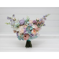 Pastel bridal bouquet. Turquoise, lilac, blush pink and white faux blooms. Wedding flowers. 5417