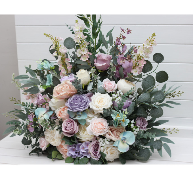 Pastel Standing Wedding Flowers – Turquoise, Lilac, Blush Pink & White Aisle Décor