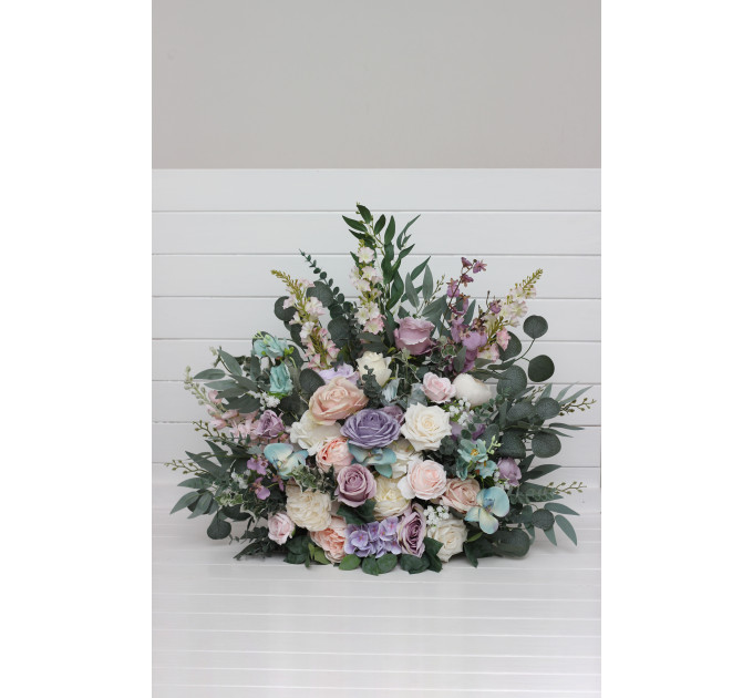 Pastel Standing Wedding Flowers – Turquoise, Lilac, Blush Pink & White Aisle Décor
