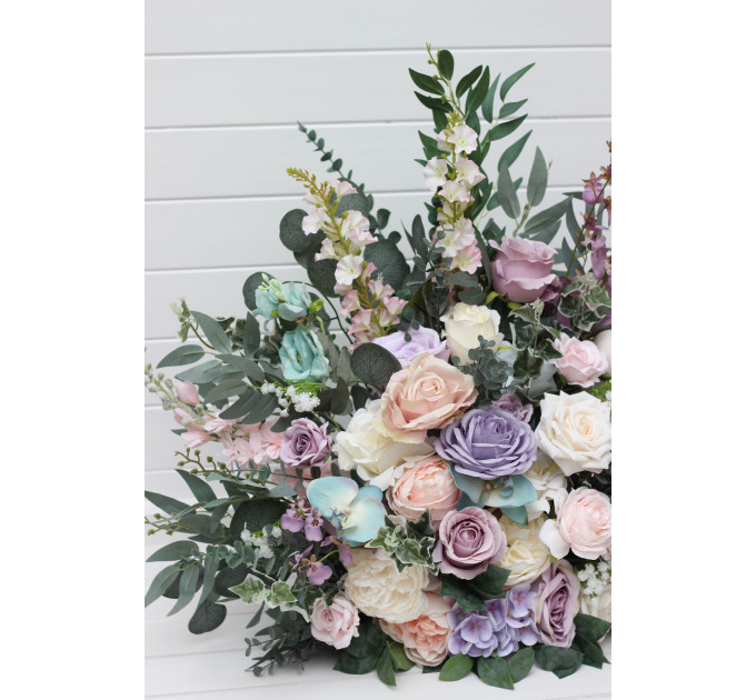 Pastel Standing Wedding Flowers – Turquoise, Lilac, Blush Pink & White Aisle Décor