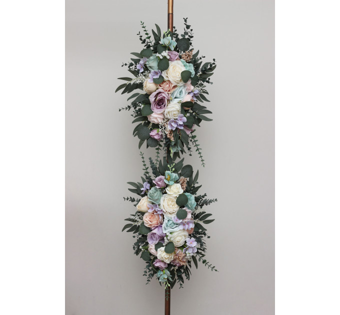 Pastel Floral Arch Arrangement – Faux Arbor Flowers in Turquoise, Lilac, Blush Pink & White