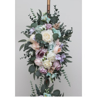  Flower arch arrangement in pastel colors.  Turquoise, lilac, blush pink and white arbor flowers. Floral archway. Faux flowers for wedding arch. 5417