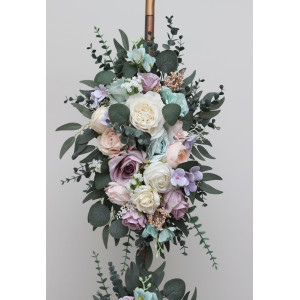  Flower arch arrangement in pastel colors.  Turquoise, lilac, blush pink and white arbor flowers. Floral archway. Faux flowers for wedding arch. 5417