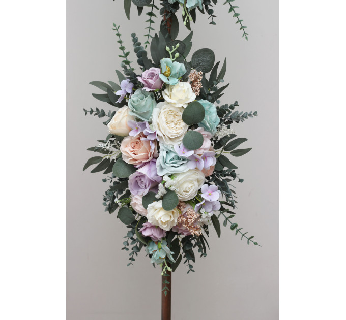 Pastel Floral Arch Arrangement – Faux Arbor Flowers in Turquoise, Lilac, Blush Pink & White