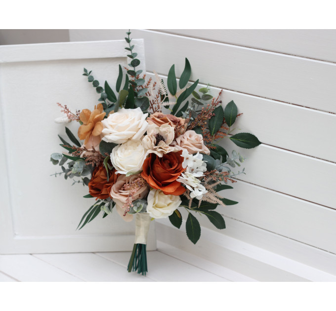 Rust, Terracotta & Bridal Bouquet Set – Faux Wedding Flowers for Rustic & Boho Brides