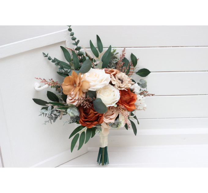 Rust, Terracotta & Bridal Bouquet Set – Faux Wedding Flowers for Rustic & Boho Brides