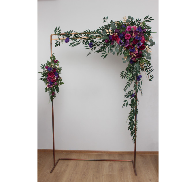 Jewel-Tone Floral Arch Arrangement – Faux Arbor Flowers in Purple, Magenta & Gold