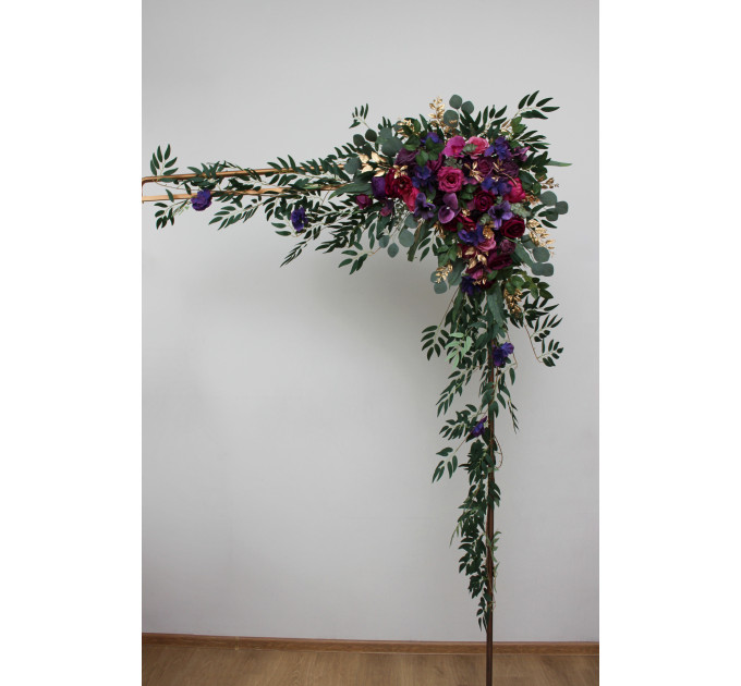 Jewel-Tone Floral Arch Arrangement – Faux Arbor Flowers in Purple, Magenta & Gold