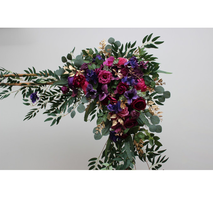 Jewel-Tone Floral Arch Arrangement – Faux Arbor Flowers in Purple, Magenta & Gold
