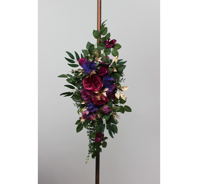Jewel-Tone Floral Arch Arrangement – Faux Arbor Flowers in Purple, Magenta & Gold