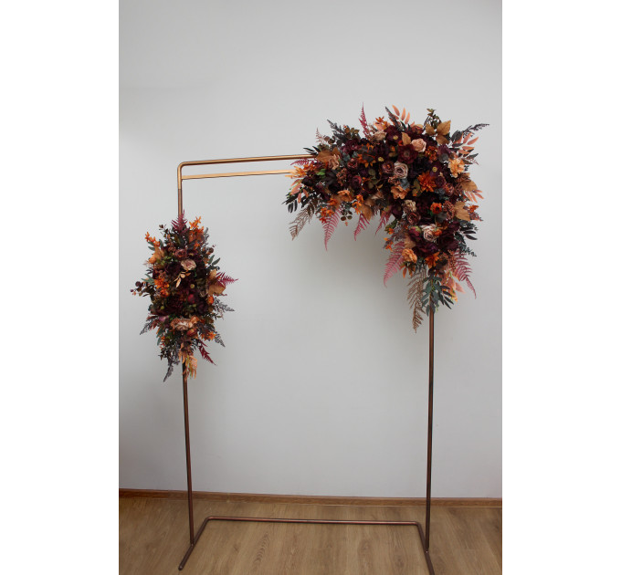 Flower Arch Arrangement in Plum, Purple, Orange, Rust & Beige | Faux Floral Archway for Wedding