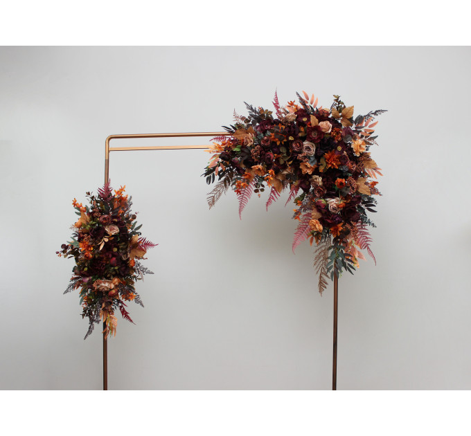 Flower Arch Arrangement in Plum, Purple, Orange, Rust & Beige | Faux Floral Archway for Wedding