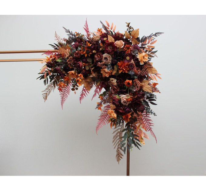 Flower Arch Arrangement in Plum, Purple, Orange, Rust & Beige | Faux Floral Archway for Wedding