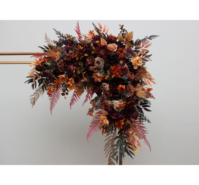 Flower Arch Arrangement in Plum, Purple, Orange, Rust & Beige | Faux Floral Archway for Wedding