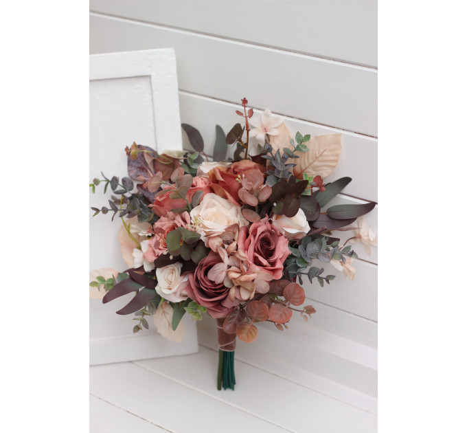 Wedding Bouquets in Beige, Terracotta, Blush Pink & Dusty Rose |Faux Bridal & Bridesmaid Bouquets