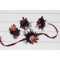 Moody Wedding Boutonniere & Corsage Set – Faux Florals in Purple, Black & Dusty Rose
