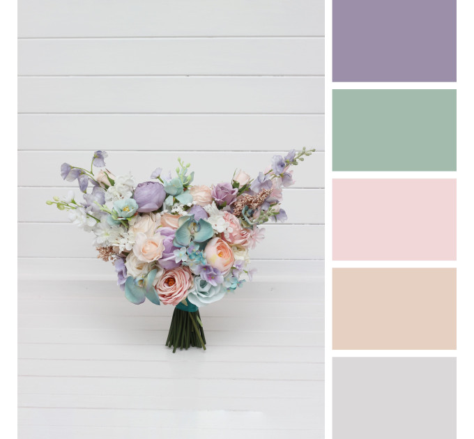 Pastel Bridal Bouquet – Faux Wedding Flowers in Turquoise, Lilac, Blush Pink & White