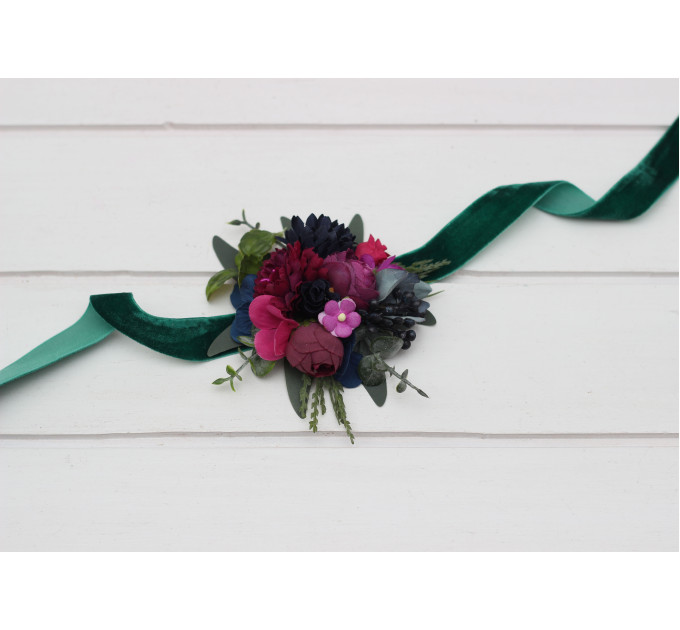 Jewel-Tone Wedding Boutonnieres & Wrist Corsages – Faux Floral Accessories in Deep Rich Colors