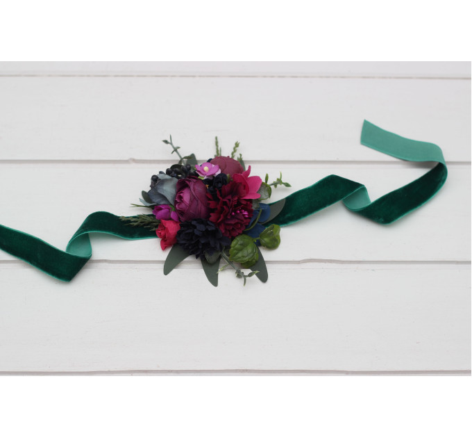 Jewel-Tone Wedding Boutonnieres & Wrist Corsages – Faux Floral Accessories in Deep Rich Colors