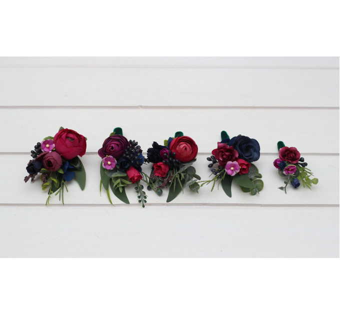 Jewel-Tone Wedding Boutonnieres & Wrist Corsages – Faux Floral Accessories in Deep Rich Colors