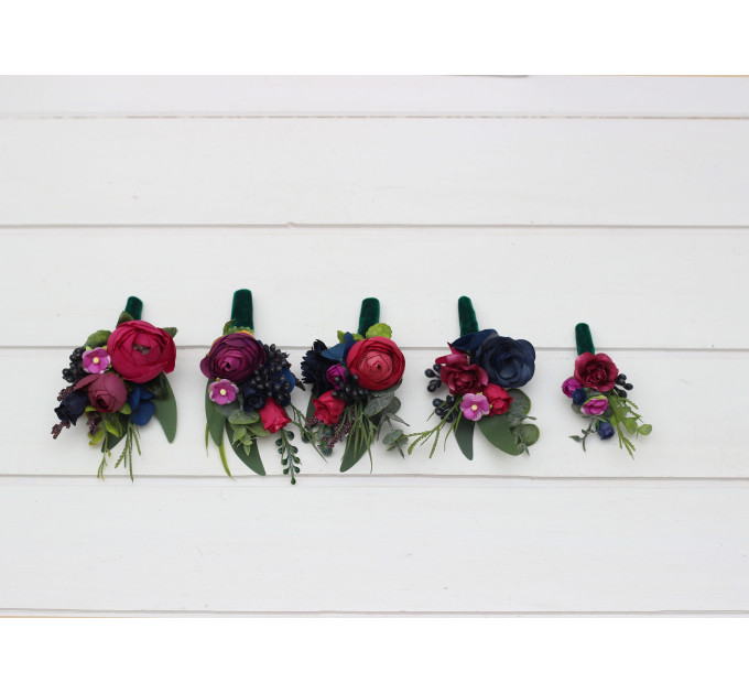 Jewel-Tone Wedding Boutonnieres & Wrist Corsages – Faux Floral Accessories in Deep Rich Colors