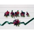 Jewel-Tone Wedding Boutonnieres & Wrist Corsages – Faux Floral Accessories in Deep Rich Colors