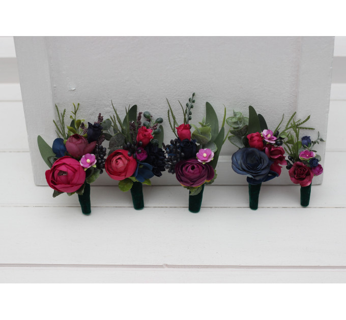 Jewel-Tone Wedding Boutonnieres & Wrist Corsages – Faux Floral Accessories in Deep Rich Colors