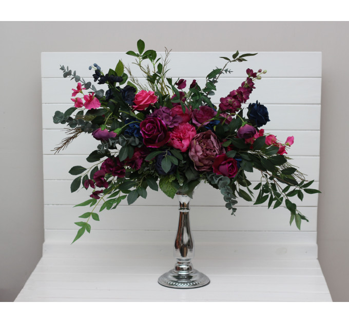 Jewel-Tone Standing Flowers – Faux Aisle Décor in Navy, Magenta & Emerald